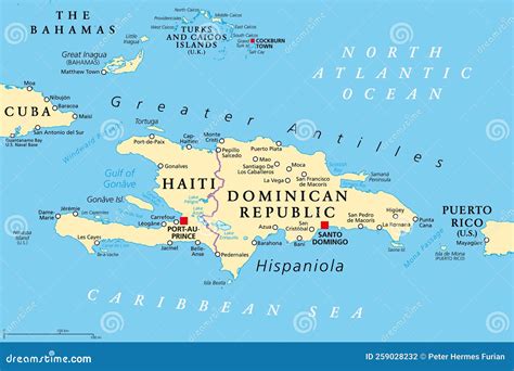 Hispaniola And Surroundings, Caribbean Islands, Political Map Vector Illustration ...