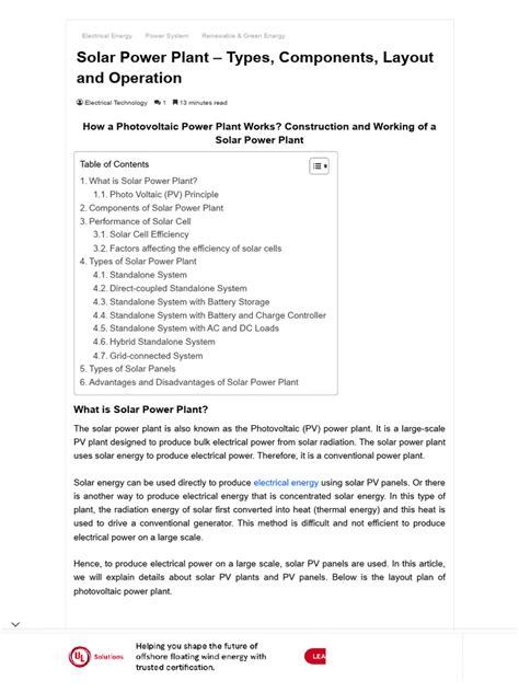 Solar Power Plant – Types, Components, Layout and Operation | PDF ...