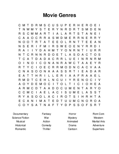 Movie Genres Word Search