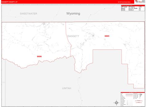 Daggett County, UT Zip Code Wall Map Red Line Style by MarketMAPS ...