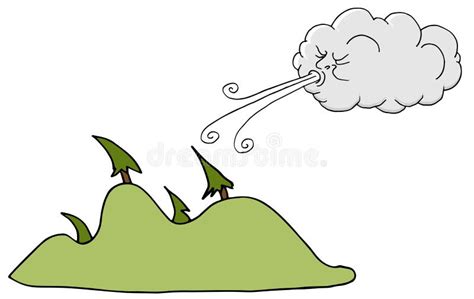 Windy Day Trees and Cloud Blowing Wind Stock Vector - Illustration of ...