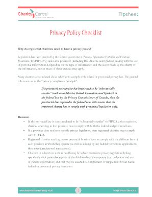 Fillable Online charitycentral Privacy Policy Checklist Fax Email Print - pdfFiller