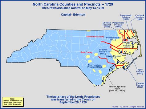 The Royal Colony of North Carolina - Counties as of 1729