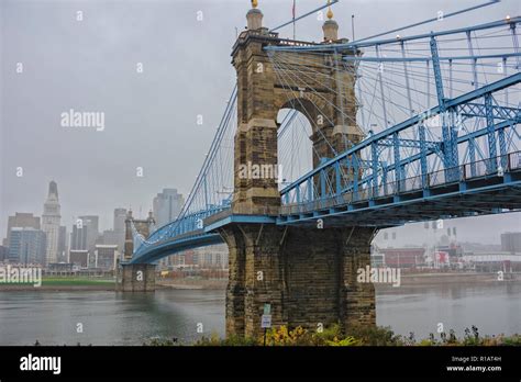 John A. Roebling Suspension Bridge between Covington, Kentucky and Cincinnati, Ohio Stock Photo ...