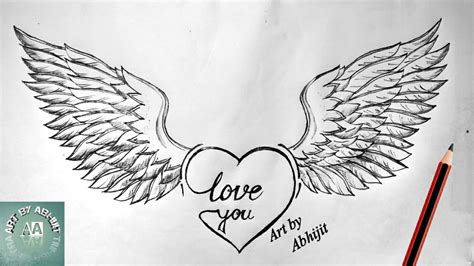 How to draw a love heart with wings 💓 // Love heart drawing @ArtbyAbhijit - YouTube