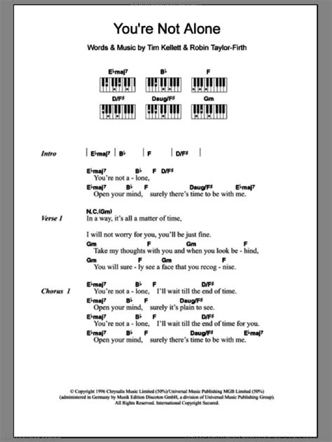 You're Not Alone sheet music for piano solo (chords, lyrics, melody)