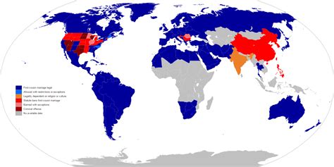 The Legality of first-cousin marriage in the World. [1800 x 900] : r ...