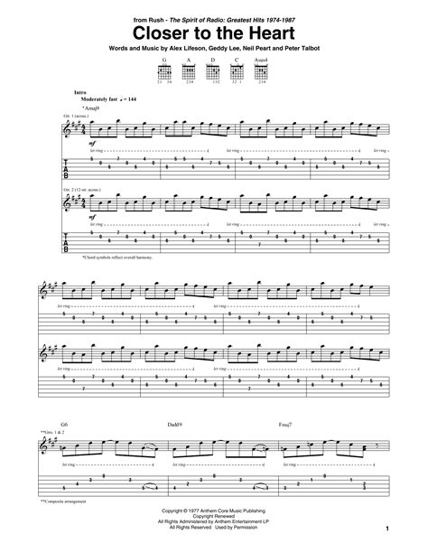 Rush "Closer To The Heart" Sheet Music Notes | Download Printable PDF Score 950432