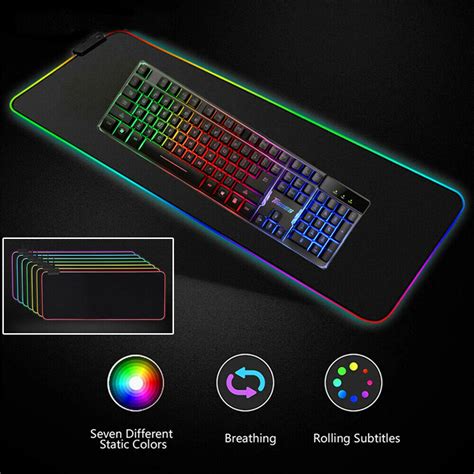 Gaming Mouse Pad RGB Colorful LED Lighting Gaming Mouse Pad Mat for PC Laptop 350x250mm ...