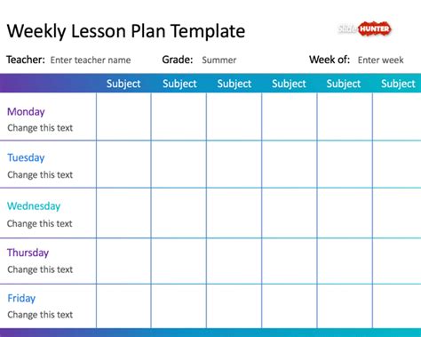 Free Weekly Lesson Plan Template for PowerPoint - Free PowerPoint Templates - SlideHunter.com