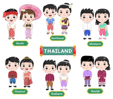 Premium Vector | Cute cartoon characters thailand costume