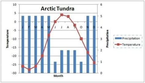 Climatogram - shows the average monthly temperatures and precipitation in the Tundra | Arctic ...