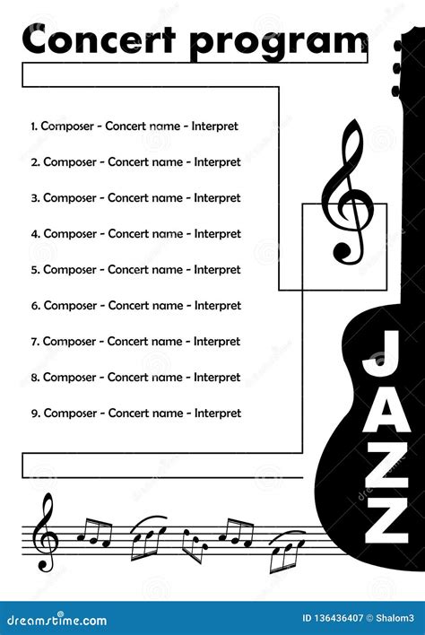 Jazz Concert Program Template With Cut Out Of Guitar, Treble Clef And ...