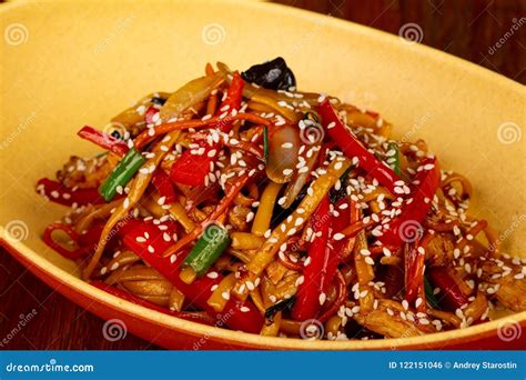 Wok noodle with chicken stock photo. Image of noodle - 122151046