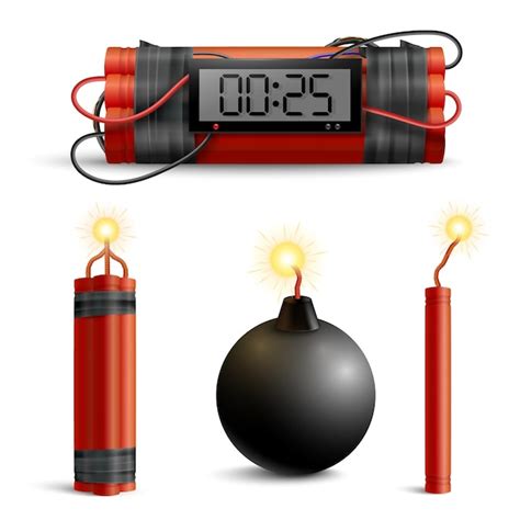 Free Vector | Dynamite bomb realistic set of isolated images with self ...