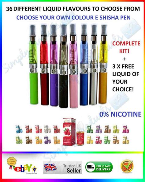 Electronic Shisha Rechargeable E Sheesha Pipe Vapor Pen & 3 Non Nicotine Liquid