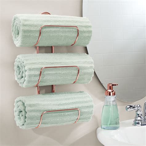 mDesign Modern Decorative Three Level Bathroom Wall Mount Towel Rack Holder and Organizer for ...