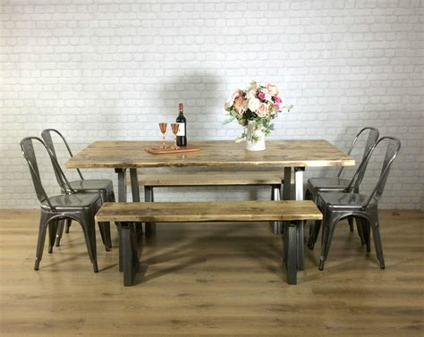 Rustic Dining table Industrial 6 8 Seater Solid Reclaimed Wood Metal B ...