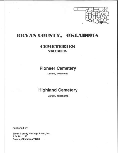 CEMETERIES BRYAN COUNTY, OKLAHOMA, Vol 4. – Bryan County Genealogy Library & Archives