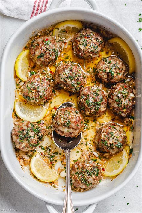 Baked Turkey Meatballs Recipe with Lemon Garlic Butter Sauce – Oven-Baked Turkey Meatballs ...