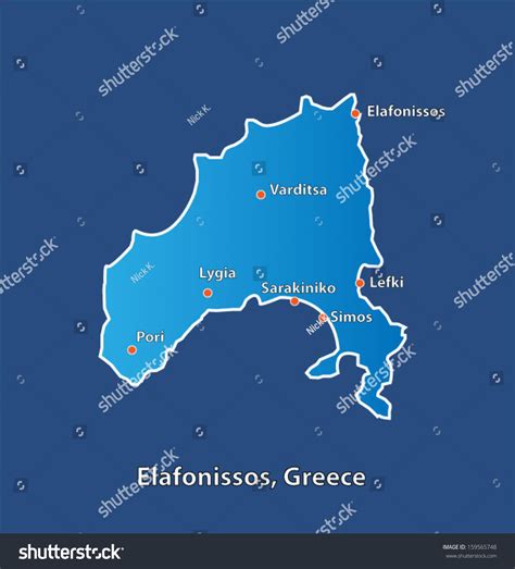 Island Of Elafonissos In Greece Map On Blue Background Stock Vector ...