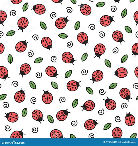 Doodle Ladybugs Seamless Pattern. Vector Repeating Baby Background with ...