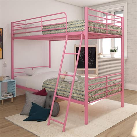 Mainstays Convertible Twin over Twin Metal Bunk Bed, Pink - Walmart.com