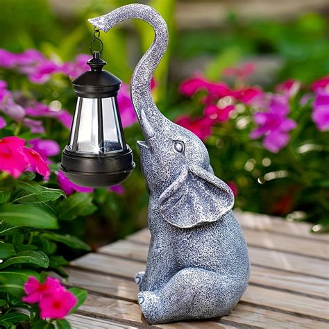 1pc Elephant Statue With Solar Led Light Resin Elephant Figurines Solar Lantern Garden Lawn ...