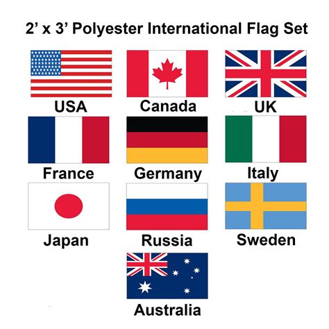 (2x3ft) Set of 10 International Flags - Set 1 - 1-800 Flags