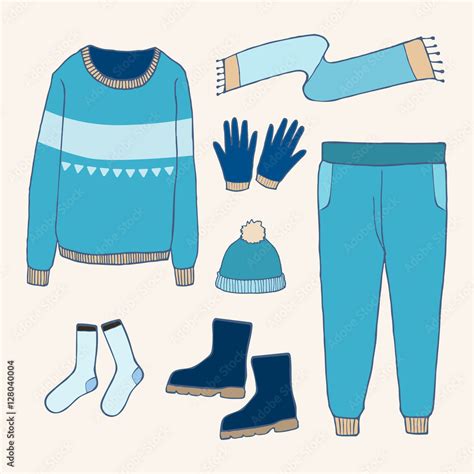 Winter clothes set,Outline hand drawing doodles Stock Vector | Adobe Stock