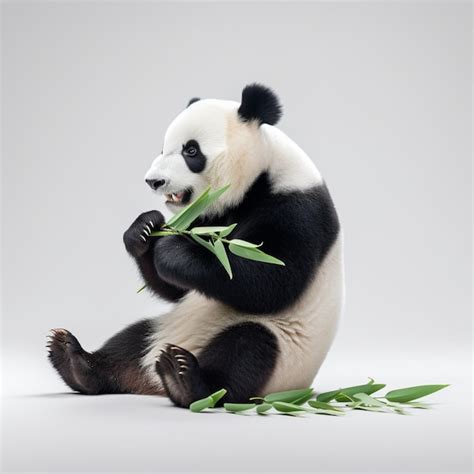 Un oso panda está comiendo hojas de bambú en esta imagen. | Foto Premium