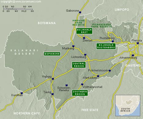 North West Province Relief Map, South Africa