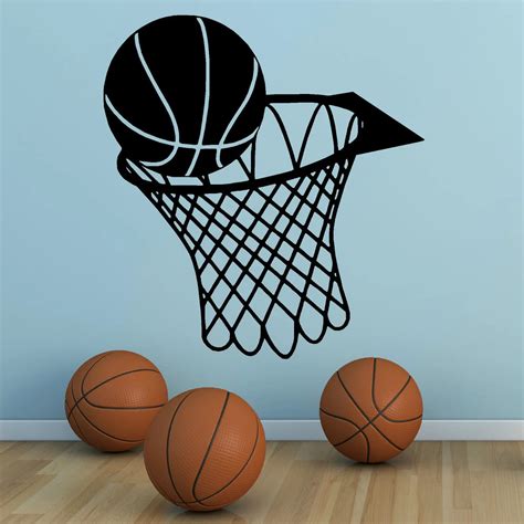 G086 BASKETBALL AND NET HOOP vinyl wall art sticker SPORTS HALL ETC Boy room ideas bedroom wall ...