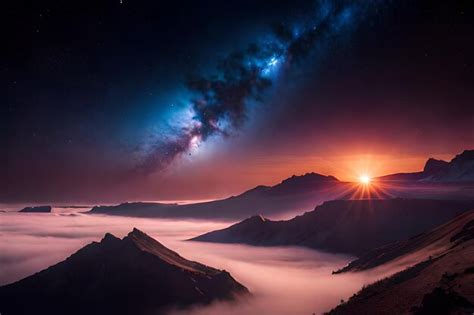 Premium AI Image | A night sky with a milky way and a small mountain in ...