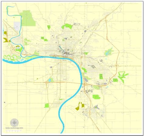 Sioux City, Iowa, US, exact vector street City Plan map V2.09, full ...