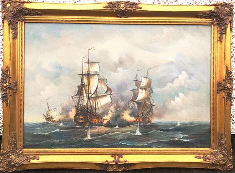 Reserved / Oil Painting The Battle Of Trafalgar 44" X 32" | 498872 | Sellingantiques.co.uk