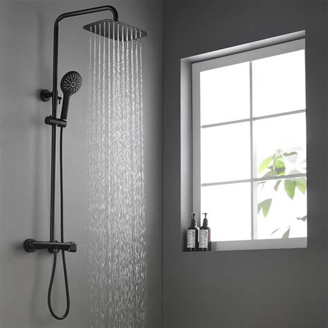 Contemporary Shower System Thermostatic Matte Black Solid Brass ...