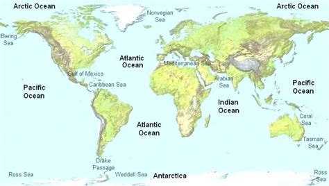 World Map With Countries And Oceans Labeled