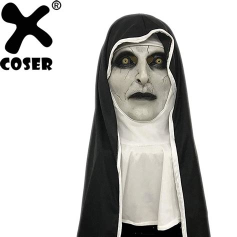 XCOSER The Nun Cosplay Valak The Nun Mask Halloween Horror Mask Latex White & Black Mask ...