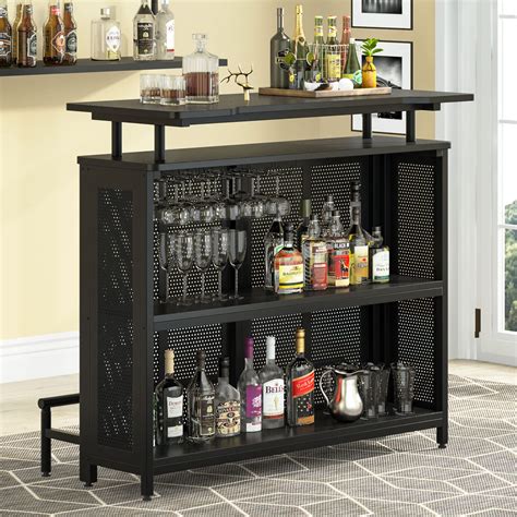 Tribesigns Home Bar Unit, Tier Liquor Bar Table With Stemware Racks And Wine Storage Shelves ...