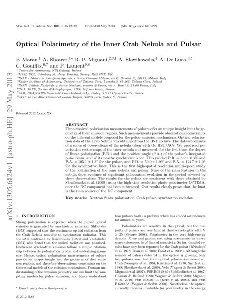 (PDF) Optical Polarimetry of the Inner Crab Nebula and Pulsar