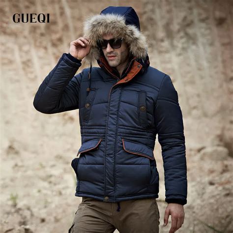 GUEQI Russia Winter Men Fashion Warm jackets Men's Classic Casual Parkas Fur Hooded Outerwear ...