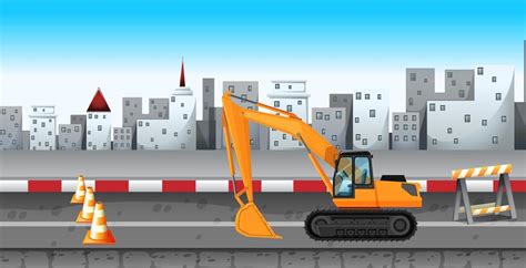 Excavator working at the road construction 648109 Vector Art at Vecteezy