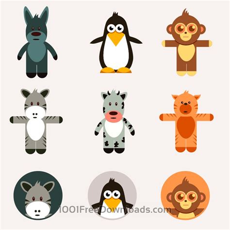 Free Vectors: Cute animals vector set | Icons