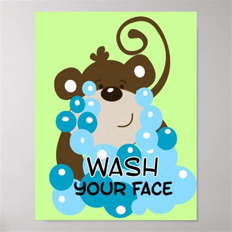 Wash Your Face Monkey Bathroom Art Print | Zazzle