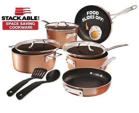 Gotham Steel Non-stick 5 Piece Copper Cast Stackable Pots & Pans Set ...