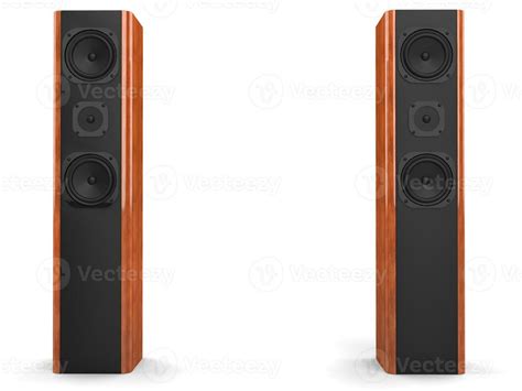 Two tall modern speakers with wood side panels - front view 31202307 Stock Photo at Vecteezy