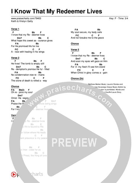 I Know That My Redeemer Lives Chords PDF (Keith & Kristyn Getty ...