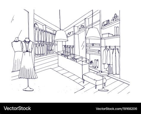 Outline drawing of fashionable clothing shop Vector Image