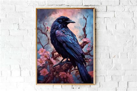 Gothic Raven Painting Moody Floral Bird Dark Academia - Etsy